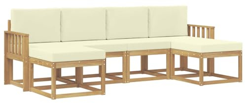 vidaXL Outdoor-Sofagarnitur mit Kissen 6 pcs Weiß und Creme Polyester, Modernes, wetterfestes Sofa-Set für draußen, stylische Gartenmöbel, minimalistische Lounge für Coole Entspannung im Garten