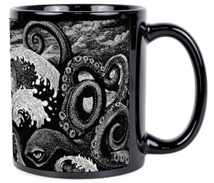 Purely Home The Kraken Black Mug - Mythical Ceramic Tea/Coffee Cup Folklore & Legend Gift