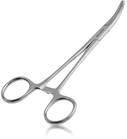 May Präzisionsklemme gebogen mit Sperre 13 cm Hakenlöser Edelstahl | Gebogene Klemme mit Arretierung für filigrane Arbeiten, Modellbau und Angeln