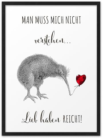 KIWI LIEB HABEN | ABOUKI Kunstdruck | Coole Witzige Geschenke Kleine Lustige Geschenke Wandbild Poster Plakat Spruch Bild Schilder Wanddekoration Aufmunterung | DIN A4, A3 / Rahmen optional