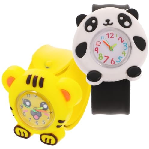 Hemobllo Kinder Cartoon-Slap-Uhren Mit Kreativem Tiger- Und Panda-Muster 2Er Set Leichte Quarz-Armbanduhren Für Jungen Und Mädchen Komfortables Armband Für Geburtstagsfeiern Und Kinderpartys