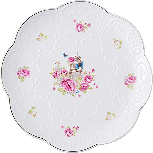 YBK Tech Assiette à dessert en porcelaine anglaise pour le thé de l'après-midi - Roses roses (20,3 cm)
