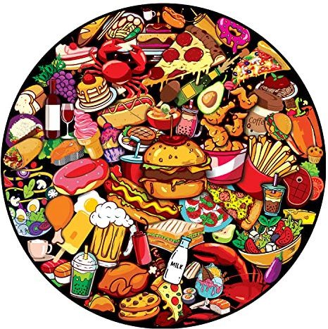 Shadzi Jigsaw Puzzles 1000 Pieces for Adults and Kids, Variety of Delicious Foods Scene Creative Round Jigsaw Puzzles, Unique Challenge Games (26.57 inch)