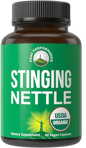 USDA Organic Stinging Nettle Vegan Capsules Made with Stinging Nettle Leaf Powder for Prostate, Hair Growth, Allergy. Better Than Root or Seed Extract. Plant Based Herb Supplement Tablets, 60 Pills