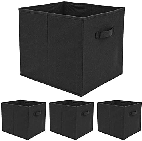 DuneDesign 4er Set Aufbewahrungsbox für Kallax Regal - 33x38x33 Stoff Box mit Griff - Faltbox Schwarz