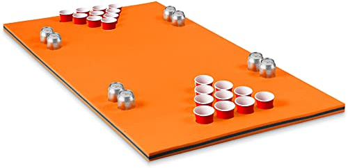 COSTWAY 176x90cm Wasserhängematte mit Getränkehalter, Wasserliege 70kg Tragkraft, Schwimmmatte Schwimmfloß, Schwimmender Teppich, Schwimmende Wasser Bett (Orange)