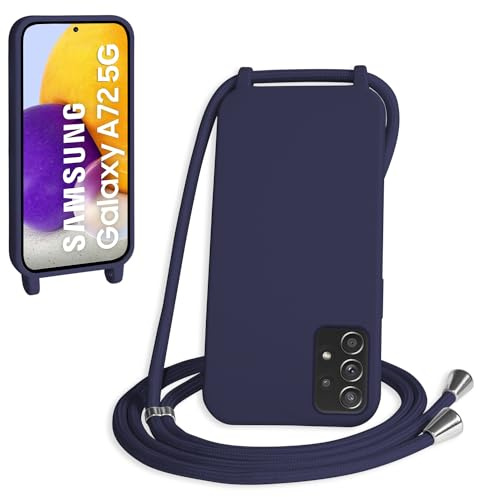 WenBaby Handykette für Samsung Galaxy A72 Hülle mit Band,Handyhülle mit Schnur zum Umhängen Silikon Seil Necklace Schutzhülle mit Kordel Tasche Case TPU Bumper für Galaxy A72- Marineblau