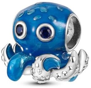 M&S Octopus Charm Ocean Sea Animal Blue Charm Love Heart Spoon Crystal Bead Pendant, 925 Sterling Silver Dangle Charm, Compatible With Pandora & European Bracelet …