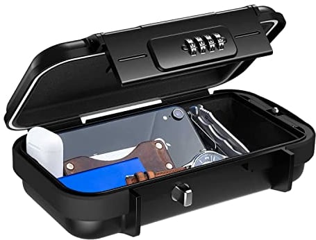 Portable Security Lock Box with 4 Digit Code,Outdoor Key Safe Box with Removable Wire Rope,Waterproof Shockproof Combination Lock Box for Home,Office,Hotel,Travel,Water Sports etc