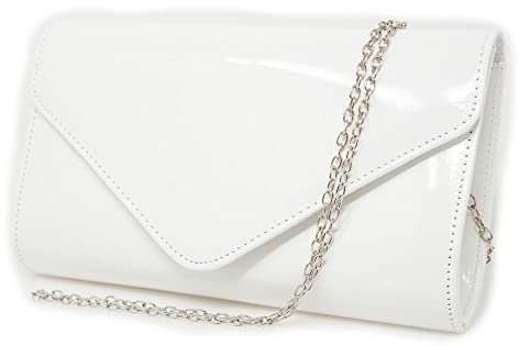 Emila Pochette bianca di vernice lucida elegante cerimonia da donna ragazza signora borsa a mano piccola clutch bag borsetta sera giorno matrimonio comunione battesimo Bianco primavera estate 2025