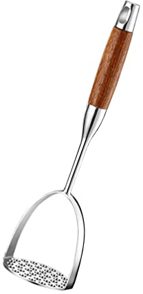 Angoily Presse-Purée en Acier Inoxydable avec Manche en Bois Presse-Avocat Presse-Purée Polyvalent pour Haricots Fruits Aliments pour Bébés Avocat Viande