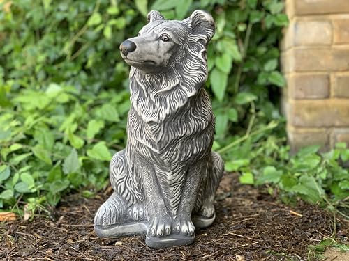 Oloma Design Dog Collie sculpture Stone dog statue for garden and home Concrete pet figurine Outdoor memorial decor Cement animal ornament Dog lover gift Handmade sculpture