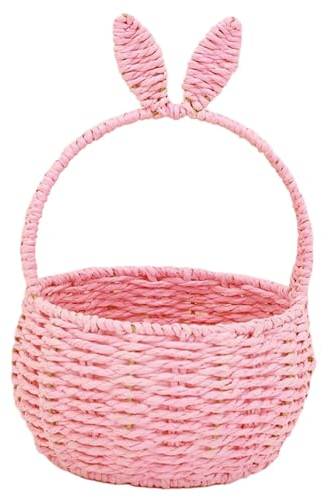 Gralara Geflochtener Korb, Aufbewahrungskorb mit Griff, Osterdekoration, Handkorb, Osterkorb für Partygeschenke, Rosa