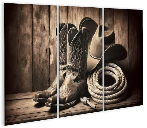 islandburner Prime Bild auf Leinwand Cowboy-Nostalgie: SepIn a-Töne von Stiefeln Hut und Lasso Bilder Wandbilder Poster
