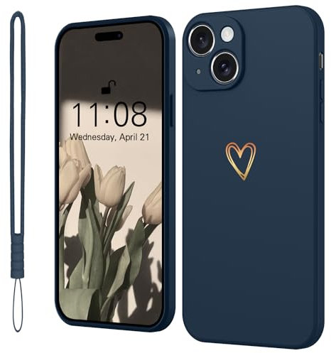 Mitetabo Hülle für iPhone 13 Handyhülle Gold Liebesher Silikon, iPhone 13 Case Mädchen Weich Slim Stoßfest Kratzfeste Süßes Gold Love Schutzhülle für iPhone 13 6.1 Stern Blau