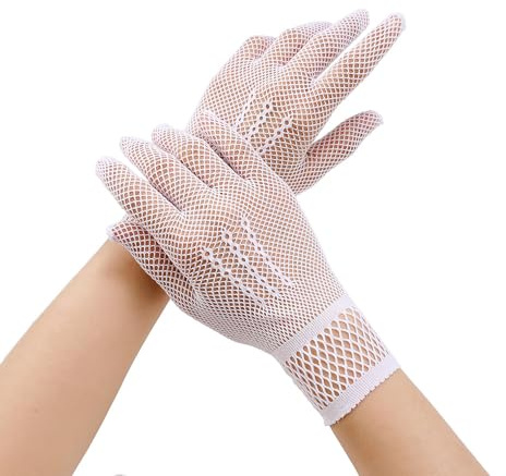 TMTGTS Guantes cortos de encaje para mujer, 1 par de guantes de encaje, guantes de red, guantes de verano, protección solar, para bodas, fiestas y fiestas de té, bailes de graduación, accesorios de