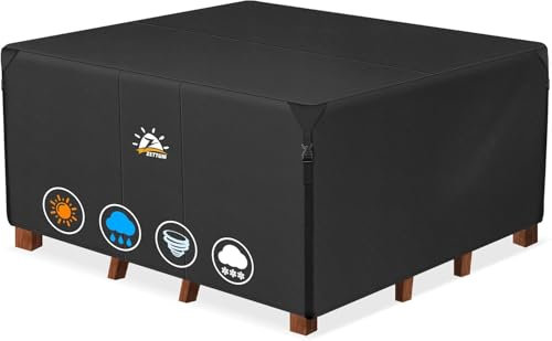 Zettum 221 x 221 x 73 CM Funda para Muebles de Jardín, Impermeable Funda Mesa 600D Oxford en revestimiento de PU, Tela Protector para Cuadrado Mesa Anti Viento Cubierta Mesa Anti-UV