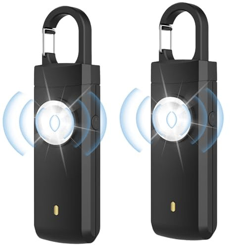 2 Stück Persönlicher Alarm, 130 dB Taschenalarm für Frauen Taschenalarm Wiederaufladbar Selbstverteidigung Sirene Sicherheit LED Blitzlicht-Signal für Frauen Senioren Kinder (Schwarz)