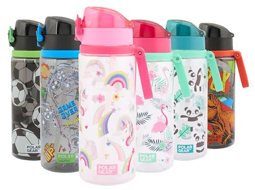 Polar Gear Aqua Flip 650ml Kids Water Bottles with Straw & Soft Spout - BPA-Free Kids Water Bottle with Straw & Push Button Lock Cap - Leakproof Drinks Canteen for Boys and Girls with Carry Strap