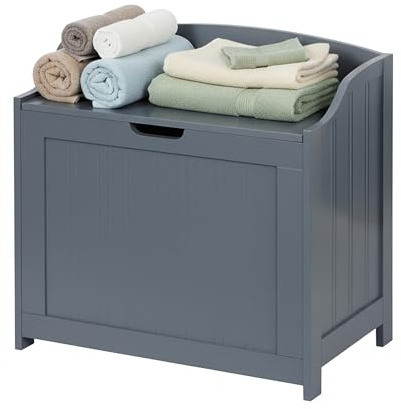 Relaxdays storage chest, 80 L, for laundry, bedding & toys, bathroom, lid, MDF, grey