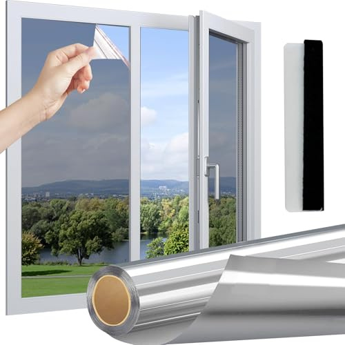 Linarun Spiegelfolie Fenster Sichtschutz Fensterfolie Blickdicht von Außen Sichtschutzfolie Sonnenschutzfolie Selbsthaftend Tönungsfolie Wärmeschutzfolie UV Schutzfolie 60x200cm
