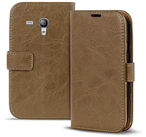 CoolGadget Klapphülle für Samsung Galaxy S3 Mini mit Kartenfach Mocca | Handytasche im Vintage Leder Look, Standfunktion, Magnetverschluss, Wallet Case mit Fach für Karten und Geld