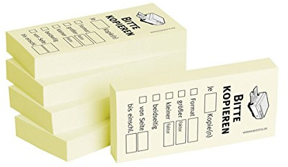 BIZSTIX® Business Haftnotizen Bitte kopieren - 1 Packung mit 5 Haftnotizblöcken zu je 100 Blatt, 75 x 35 mm