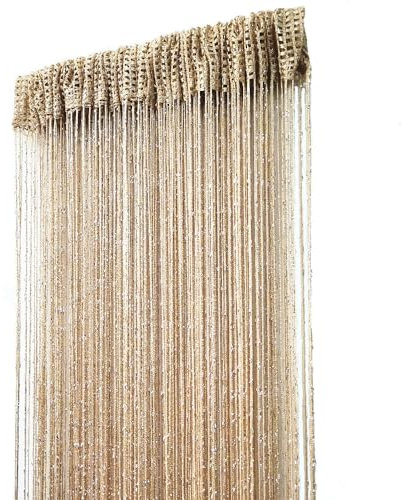 Ave Split Dekorativer Tür-Fadenvorhang, Wandpaneel mit Fransen, Raumteiler, Sichtschutz, Quasten-Panel für Zuhause, 100 x 200 cm, Champagner 18