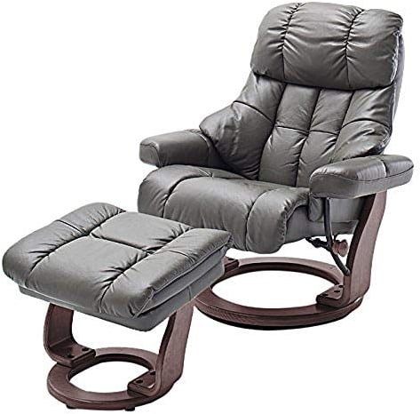 Robas Lund Relaxsessel Calgary XXL mit Hocker, bis 180 kg belastbar, Echtleder schlammfarben, Gestell Holz walnuss