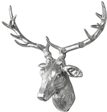 MichaelNoll Hirschgeweih Hirsch Hirschkopf Wand Wanddekoration Silber Aluminium Deko Dekoration - Moderne Wanddeko aus Metall - Wohnzimmer, Schlafzimmer, Flur - 57 cm XXL