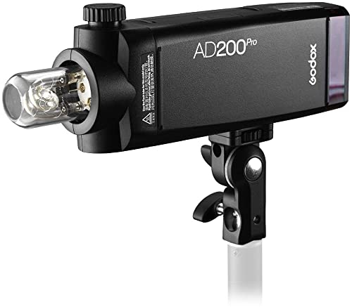 Godox AD200 Pro 200Ws 2.4G Pocket Flash Strobe 1/8000 HSS, 500 Full Power Flashes, 0.01-2.1s Recycling, 2900mAh Battery Bare Bulb/Speedlite Fresnel Flash Light Head AD200 Upgrade