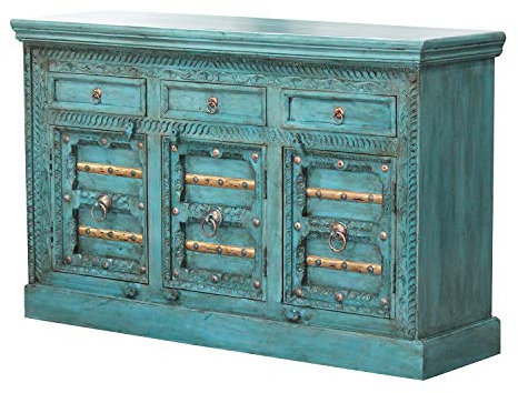 Casa Moro | Orientalische Kommode Fadoua 150x40x90 cm (B/T/H) Türkis im Kolonialstil | schmales Echtholz Sideboard aus Mango Holz | Vintage Kommodenschrank | CA542240