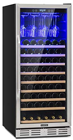 Klarstein Vinovilla - Weinkühlschrank, Getränkekühlschrank, Touch-Bediensektion, LED-Innenbeleuchtung, Volumen: 320 Liter, 10 Holzeinschübe, schwarz