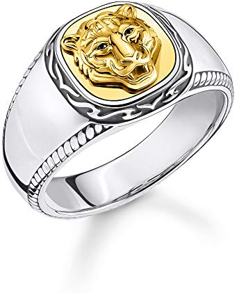 THOMAS SABO Herren Ring Tiger Gold 925 Sterlingsilber, Geschwärzt, 750 Gelbgold Vergoldung TR2293-849-39
