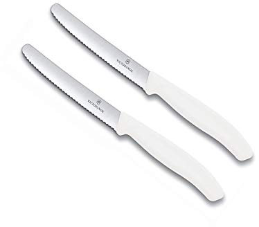 Victorinox | Küchenmesser-Set | 2 Stück Weiß | Klingenlänge: 11cm | Extra scharfer Wellenschliff | Tafelmesser mit ergonomischen Griff