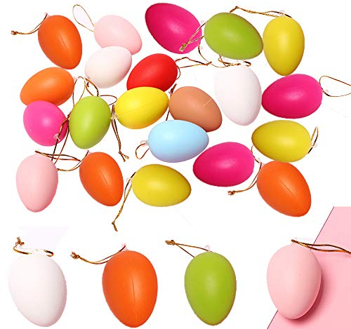 48Pcs Ostereier Plastik Bunt 6cm, Plastikeier Kunststoffeier Eier Plastik Kunststoff zum Bemalen Deko Dekoration, Dekoeier Deko Ostern, mit Aufhänger für Kunsthandwerk Malen Hängend