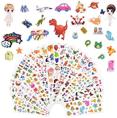 Vicloon 3D Aufkleber für Kinder, 38 Blätter 1000+ Verschiedene Geschwollene Aufkleber, Geschwollen Stickers, Einschließlich ruchtaufkleber, Tieraufkleber, Einhorn Aufkleber, Christmas Sticker und Mehr
