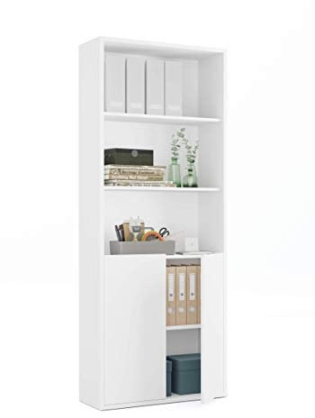 MUEBLES PITARCH Librería de Oficina o Despacho con 2 Puertas y 4 Estantes, Estantería de Salón, Blanca, 196,5x75,5x33cm (Alto x Ancho x Fondo) Básica, Elegante y Resistente, Colección