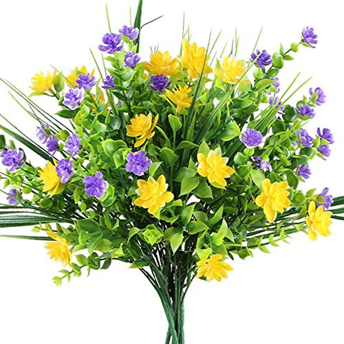 Flores artificiales resistentes a los rayos UV para exteriores, plantas de plástico, plantas de granja, arbustos para colgar macetas, jardineras, cementerios, ventanas, decoración frontal del porche