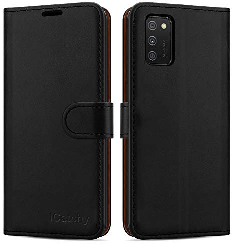 iCatchy for Samsung Galaxy A02S Case Leather Wallet Book Flip Folio Stand View Cover with Card Slots Compatible with Galaxy A02S (6.5'') Phone Case (Black)