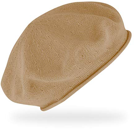 fiebig Feinstrickbaske mit Rollrand | Barett in OneSize aus Baumwolle | Leichte Wollbaske in vielen Farben (One Size, Camel)