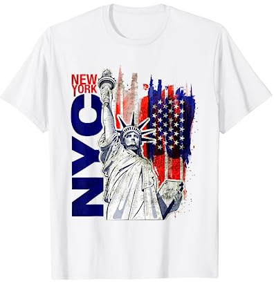 Bahaa's Tee - Herren, Damen, Unisex Kinder - T-Shirt - Grau - S - Kurzarm - Klassisch Patriotic - Freizeit, Geschenk - New York City Statue of Liberty T-Shirt