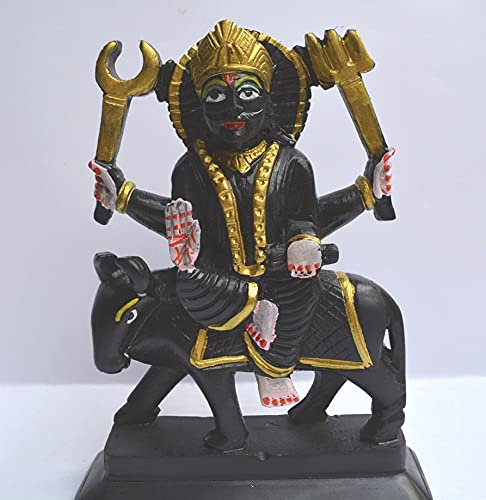 Marble Shani Dev Statue Shani Navagraha (The Nine Planets Series) - Black Stone Statue Idols God for for Puja Sanaischara Chayaputra Gochar Ayushyakarana Khechar Shani Shila for Worship (17.8 cm)