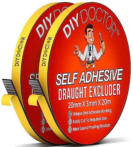 DIY Doctor Paraspifferi Porta - 20 m (L) x 20 mm (L) x 3 mm (P) Paraspifferi Finestre - Guarnizione Porta - Guarnizione Adesiva - Guarnizione Finestra - Guarnizione Sottoporta per Sigillare Fessure