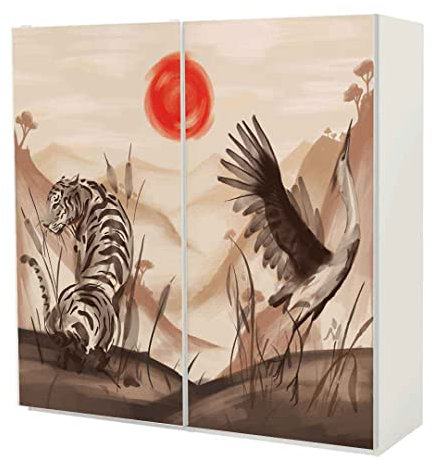 MyMaxxi | Klebefolie Möbel kompatibel mit IKEA Pax Schrank Schiebetüren | Motiv Japanische Dämmerung | Möbelfolie selbstklebend | Dekofolie Tattoo Aufkleber Folie für Schlafzimmer und Kinderzimmer