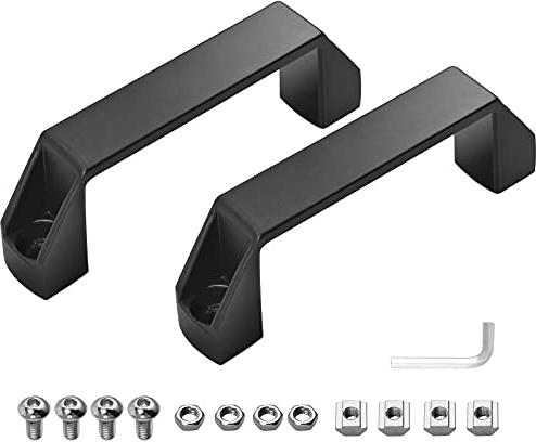 JiGiU Bügelgriff 2 Stück Haltegriff Schwarz aus Aluminiumlegierung inkl. M5 Nutenstein Sechskantschraube Schraubenschlüssel, D-förmige Handegriff für 20er Serie Aluprofil (Bohrlocherabstand: 90mm)