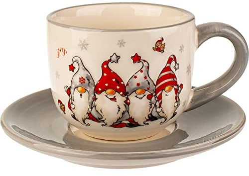 alles-meine.de GmbH Weihnachtsgeschirr Verschiedene Artikel frei wählbar 8 TLG. Set 3D Effekt Henkeltassen lustige Wichtel & Zwerge groß - 250 ml - Porzellan Tassen -..