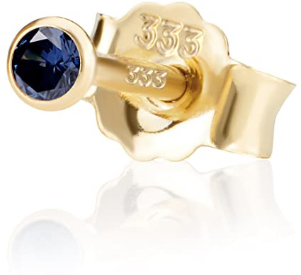 NKlaus Einzel 2,5mm 333 Gelb Gold 8 Karat Ohrstecker Kristall Zirkonia Dunkelblau Butterfly Verschluss Damen Mädchen 3345