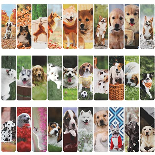MWOOT 30 Stück Süße Hunde Magnetische Lesezeichen, Cute Dogs Magnetic Bookmarks, Süsser Welpe Magnet Seiten Clips Markierungen, Doppelseitiges Buchmarkierungen für Kinder Lesen Zubehör(30 Stile,6x2CM)
