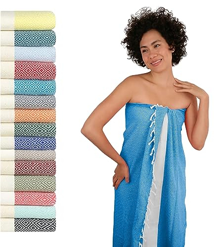 Flora Furora Saunahandtuch Saunatuch Damen + Herren, Hamamtuch groß 100x200 XXL: lang, platzsparend, leicht | Sauna Handtuch, Wellness Spa Tuch (Blau, 100 x 200 cm)